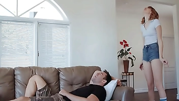 Tall girl Lena Anderson rides a big cock in reverse cowgirl