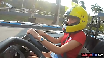 Amateur Thai girlfriend teen fun at go karts and gets fucked afterwards