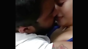 Cute desi girl hot kissing romantically and boob pressed