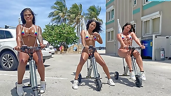 Big Ass Latinas Ride Electric Trikes At Public Beach Big Booty